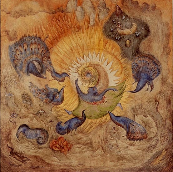 LCarrington_Art's tweet photo. Peacocks of Chen, 1971 #leonoracarrington #surrealism https://t.co/vUCCfRp8gv https://t.co/k0PxGMgbiE