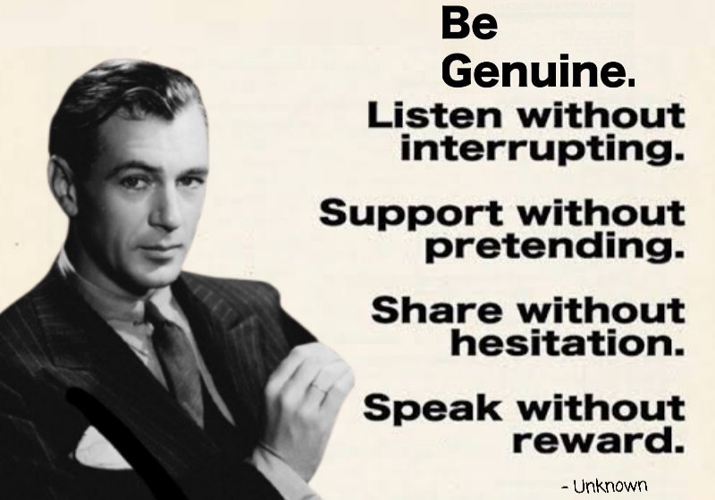 SanatThakkar's tweet photo. Be Genuine.
Listen without interrupting.
Support without pretending.
Share without hesitation.
Speak without reward.
#Quote Unknown ✍🏻
#ThinkBIGSundayWithMarsha
#Genuine #beingtrue https://t.co/ewetJHp7Rl