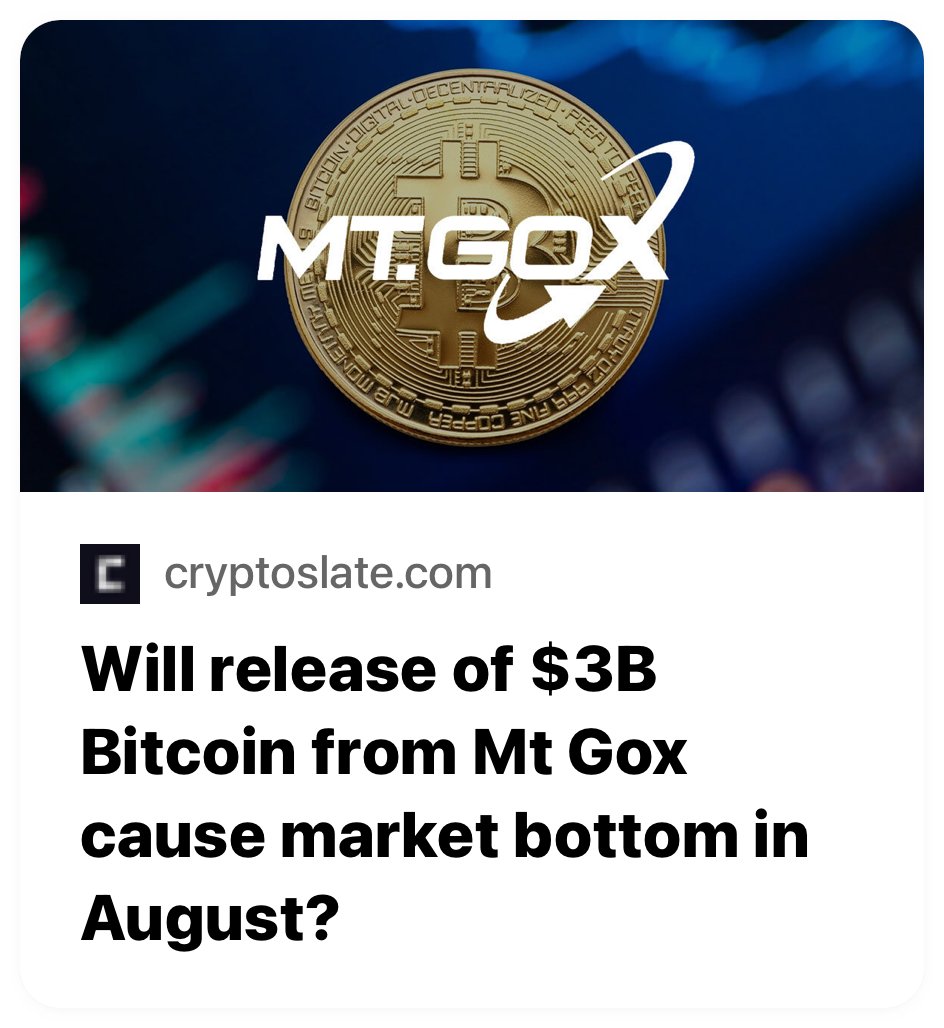 CryptoSlate's tweet photo. Trending now on https://t.co/XSJrkGfL3U 🔥 

▪️ Will release of $3B #Bitcoin from #MtGox cause market bottom in August?

▪️ @AlamedaResearch happy to repay #Voyager loan in its first ever tweet

▪️ #Celsius gets sued amidst Ponzi scheme allegations https://t.co/djPLkP3DDd