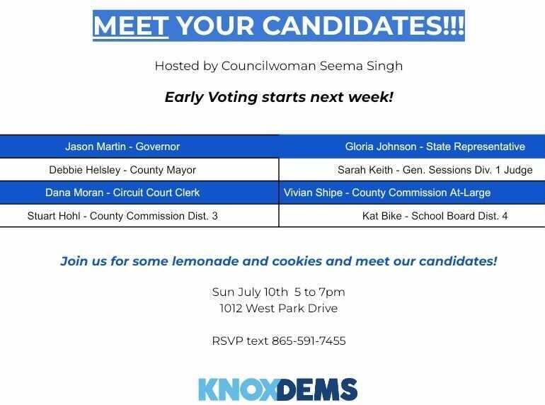 Here is another opportunity to meet Democratic candidates from Governor to County races! We would love to see you, so come on by tomorrow! (Can’t find Twitter tag for Dana Moran, she’ll be there too)