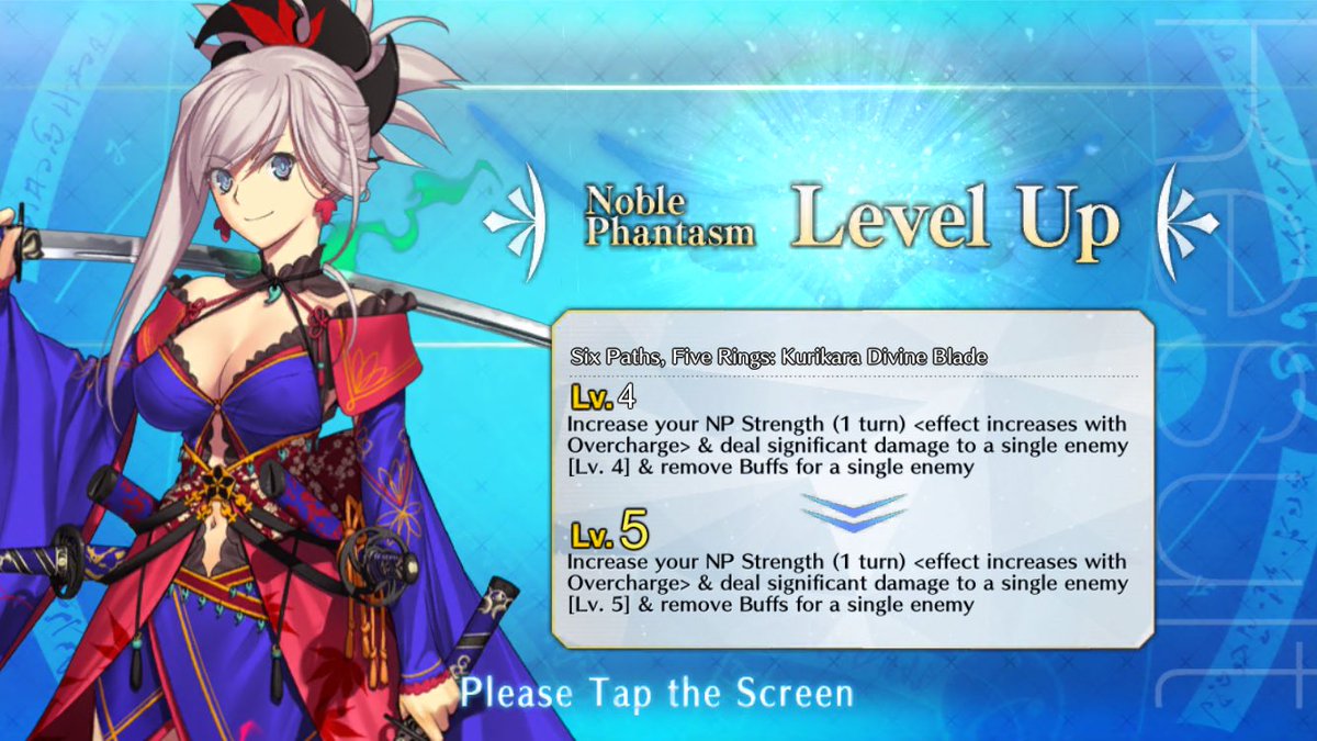 Exaltbtw's tweet photo. #FGO finally 120’ed my Musashi! I still remember getting her from the original Shimousa banner to picking her up to NP4 on the 17 Mil DL banner to finally NP5ing her on the latest GSSR! For one of my favorite additions from FGO I’m happy to finally do her justice 🗡☺️🗡 https://t.co/rVjQ3iKfbW
