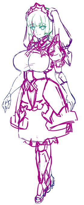 オリキャラ雑ラフ。
サイボーグメイドみたいな感じ。 