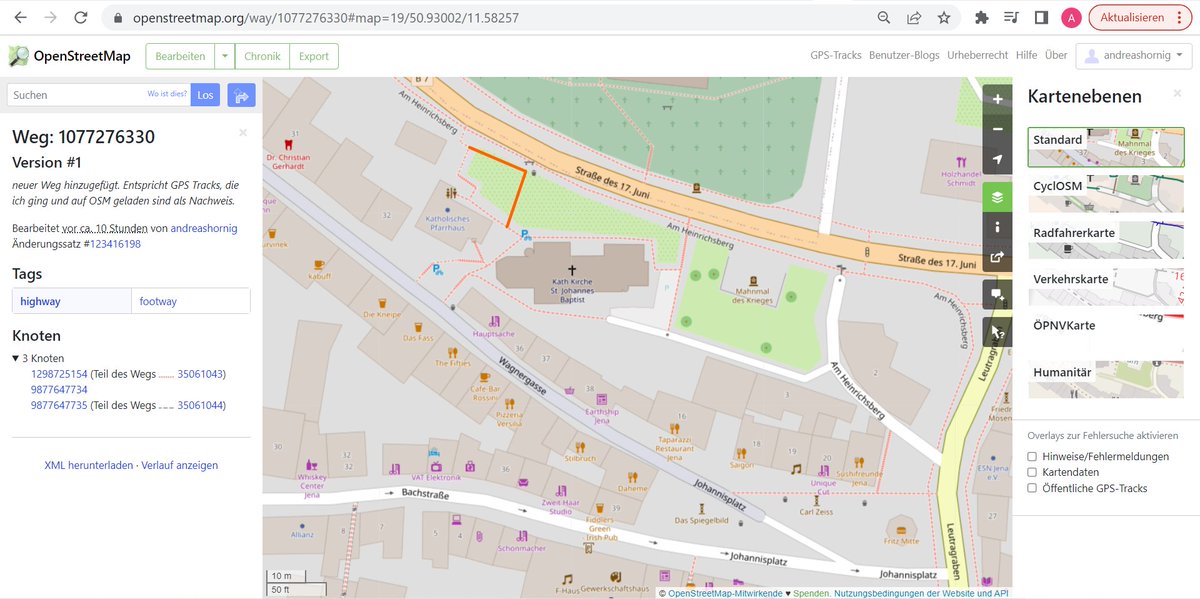 andreashornig's tweet image. I&apos;ve edited @openstreetmap every day during my #7daysofOSM to @learnOSM.
From simply tagging streetlights &amp;amp; busstops in #Settrup, via uploading #gomap app GPS tracks, to my 1st footway in #Jena.
Feelin&apos; ready for @osm_to #groundcontrolpoints.
openstreetmap.org/user/andreasho… @JenaerTweets