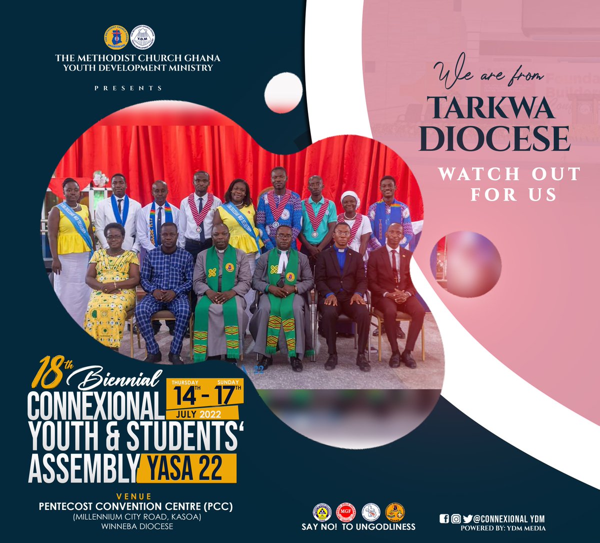 Connexionalydm's tweet photo. Connexional YASA 2022
Here we come... Tarkwa Diocese.

We are coming gidigidi 🔥 🔥 

#MCG
#YDM
#YASA2022 https://t.co/hJibEH2MV8
