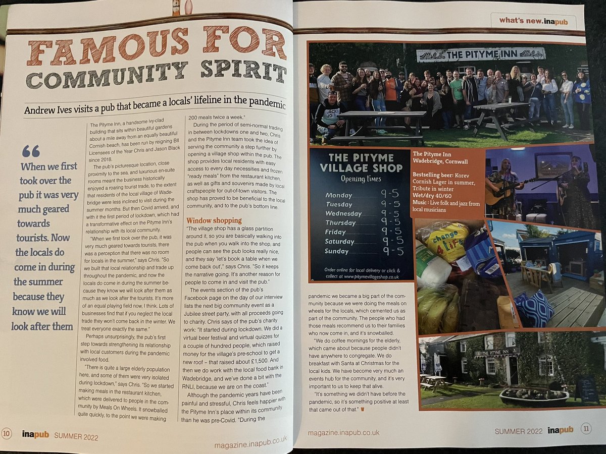 Thanks to <a href="/inapub/">inapub</a> for the great feature,focusing on our community work through the pandemic &amp; beyond. It’s a fantastic testament to what our team has achieved and our pub is now a key part of the community which we are so proud of. #pubsmatter #community #supportlocal
