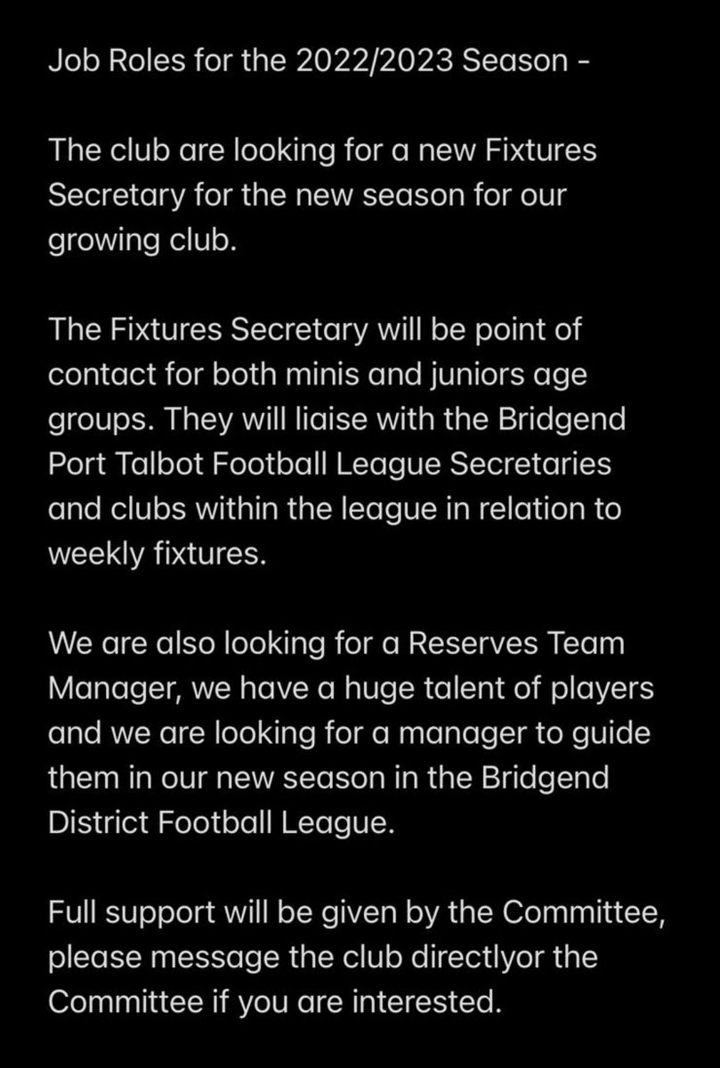 JOB ROLES FOR 2022/2023

Join the Green Army ⚽️

Can also contact us on Twitter, Instagram and Facebook 
🟢⚪️🟢⚪️