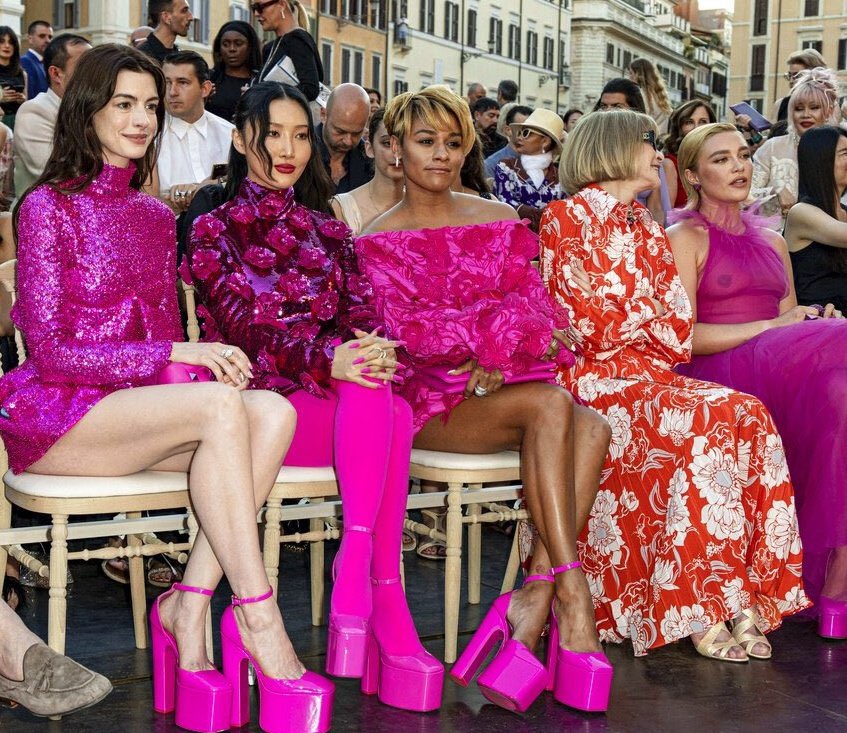 florence pugh, anna wintour, ariana debose, hwasa and anne hathaway at the valentino show in rome