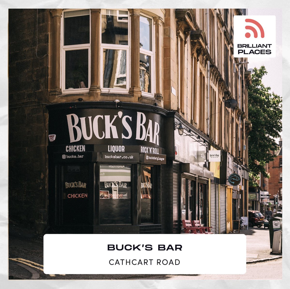 Glasgow staple, but relative newcomer to the Southside, this week's #BrilliantPlaces shoutout is Buck's Bar!

Whatever you're looking for, Buck's Bar can sort you out with fried chicken (and plant-based alternatives), good cocktails and live music - what more could you want! 🎉