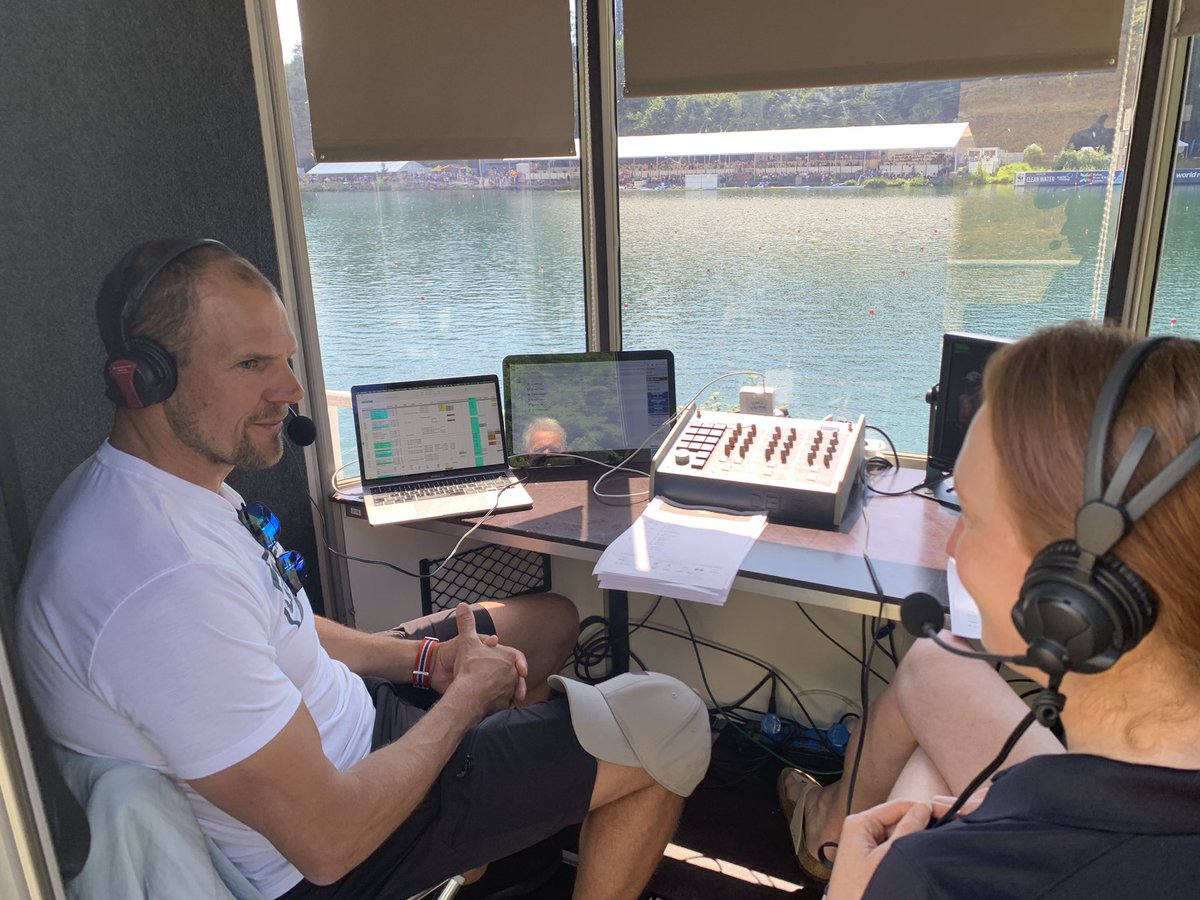 <a href="/OlafTufte08/">Olaf Tufte</a> with @sarahcookaus doing commentary on the singles races <a href="/WorldRowing/">World Rowing</a>