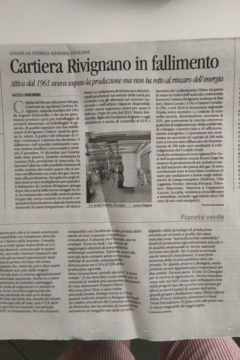 andreagiacobin1's tweet photo. #Cartiera Rivignano chiude pagina. Su @Avvenire_Nei 10/07/22. @ConfindustriaUd @ASSOCARTA @udinetoday @il_piccolo @IlFriuli #fallimento #bolzonella #friulia https://t.co/56fG5AqsvS