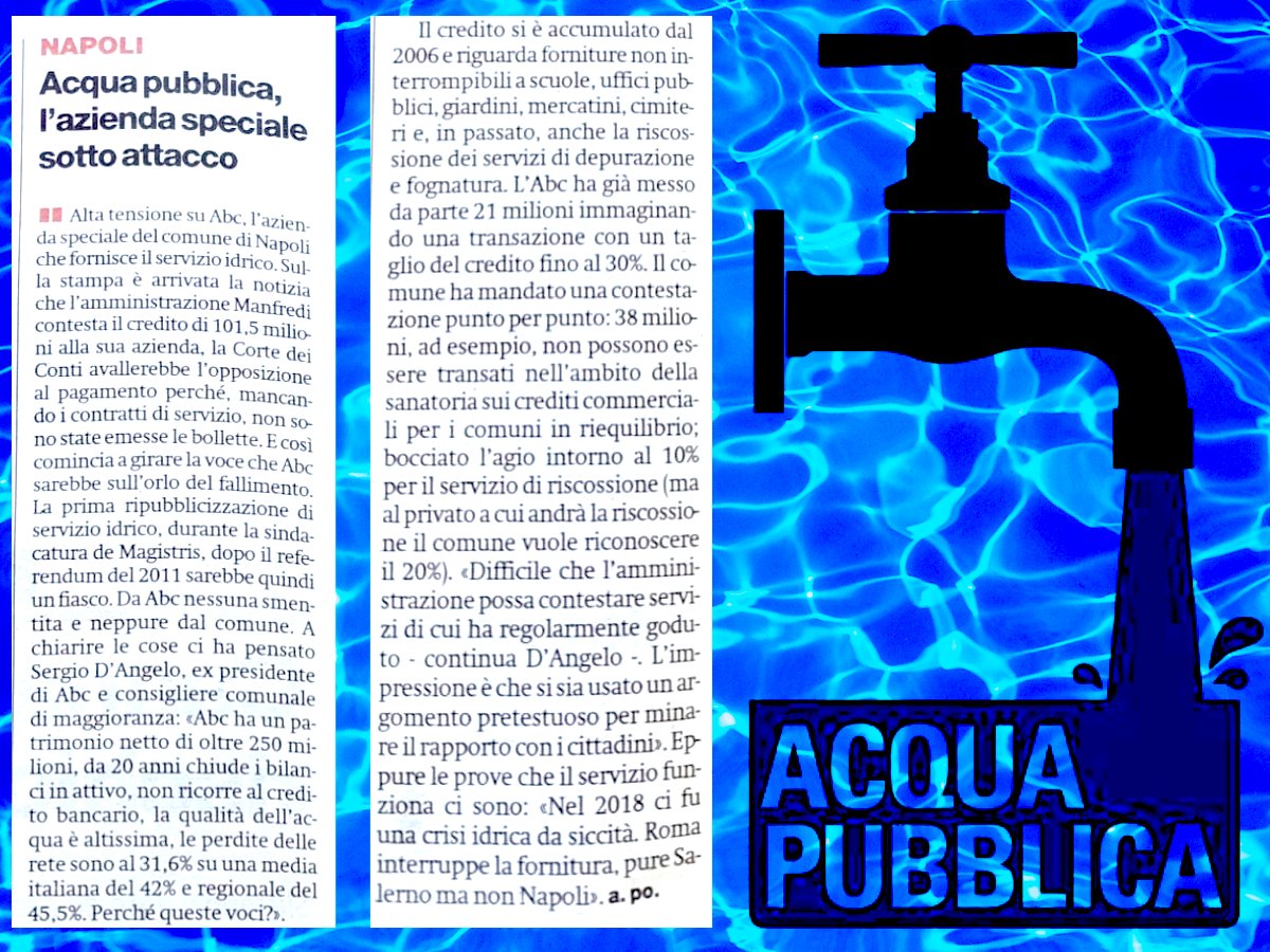 Ancora su Abc, un articolo di Adriana Pollice per il Manifesto di oggi che riprende alcune mie considerazioni sui crediti che l'azienda vanta nei confronti del comune di Napoli