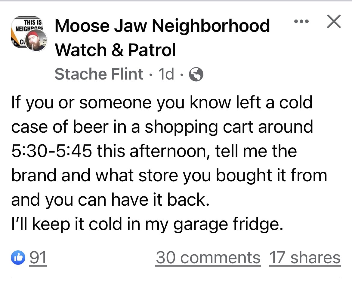 gc116's tweet photo. Tell me you are from Saskatchewan without telling me you are from Saskatchewan .
#gottalovethegoodsamaritinvibe
#superherogivesupcoldbeerfortherightreason
#sasksummer https://t.co/7LIKxPmAwo