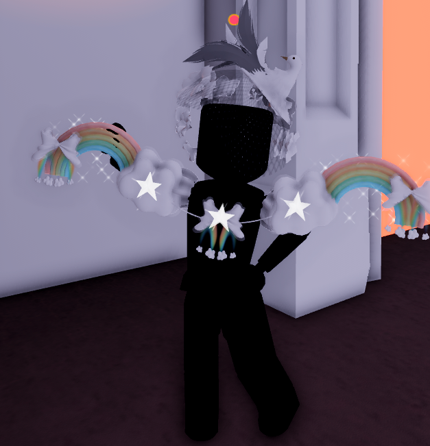 AxolotlEstella's tweet photo. Royale high outfit hack!

Items:
-Spring hair flowers
-Vegan dove fascinator 
-Over the rainbow sleeves https://t.co/a8z0G4oxiY