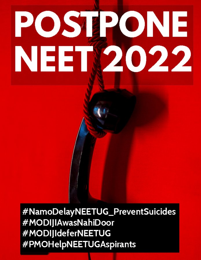 SayyedRehan91's tweet photo. Modi ji 19+ NEET UG aspirants suicide due stress &amp; anxiety B/c we were not give sufficient time for prepration.we are hoping u pls postpone neet ug for 30-40 days.
@PMOIndia @dpradhanbjp
@DG_NTA @bandisanjay_bjp
@BNNIN @ndtvindia @erPawanBhadana
#NamoDelayNEETUG_PreventSuicides https://t.co/MFzgIs4xmw