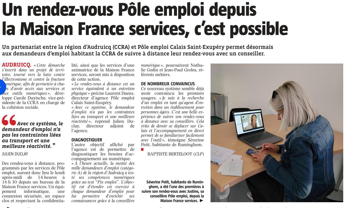 ⁦@poleemploi_HDF⁩ #Calais &amp; Maison France Services ⁩#Audruicq #CCRA agissent 🤝pour développer les compétences #numériques des usagers ⁦<a href="/CpetiAudruicq/">CPETI - Porte d'Opale - Région Audruicq Oye-Plage</a>⁩ ⁦<a href="/hautsdefrance/">Région Hauts-de-France</a>⁩ ⁦@VDNCalais⁩ ⁦⁦@FredericDanel⁩ <a href="/Prefet62/">Préfet Pas-de-Calais 🇫🇷🇪🇺</a>⁩ ⁦⁦<a href="/ChevalierNicole/">nicole chevalier</a>⁩
