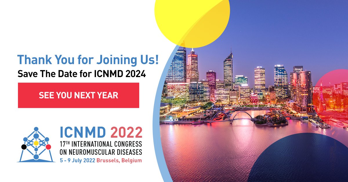 Thank you for joining us at the 17th International Congress on Neuromuscular Diseases!

Stay tuned for the 18th International Congress on Neuromuscular Diseases happening on October 25-29, 2024 in Perth, Australia. See you there!

#ICNMD2022 #NeuromuscularDiseases #Neuromuscular