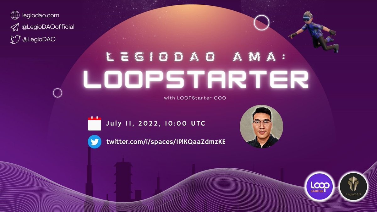 LegioDAO (@legiodao) on Twitter photo ๐จ We're excited to announce our #AMA with โ๏ธ <a href="/loopstarter/">LOOPStarter</a> โ๏ธ
๐x.com/i/spaces/1PlKQโฆ
๐ค COO of #LOOPStarter
โฐ July 11th, 10AM UTC
LOOPStarter is a platform used to launch crypto projects, introduce some new coins, and increase liquidity.
#Crypto #LegioDAO #Solana #ETH ๐จ We're excited to announce our #AMA with โ๏ธ <a href="/loopstarter/">LOOPStarter</a> โ๏ธ
๐x.com/i/spaces/1PlKQโฆ
๐ค COO of #LOOPStarter
โฐ July 11th, 10AM UTC
LOOPStarter is a platform used to launch crypto projects, introduce some new coins, and increase liquidity.
#Crypto #LegioDAO #Solana #ETH
