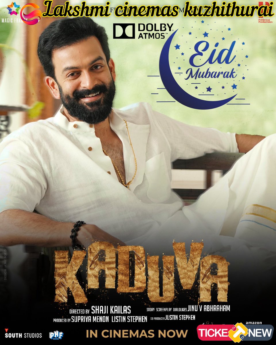 LakshmiCinemass's tweet photo. Eid Mubarak! ❤️
#RunningSuccessful🐅
#Kaduva in theatres now !! #Blockbuster 🔥🐅 https://t.co/p52VC3uA9b