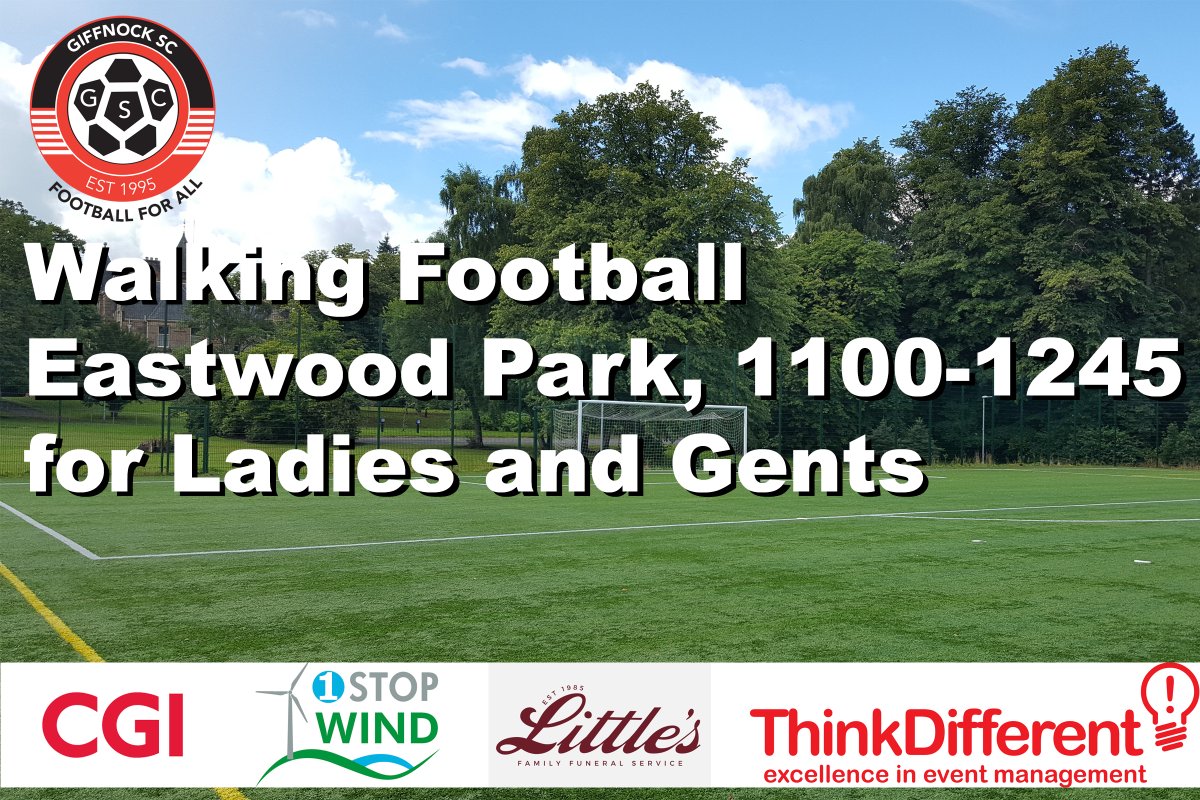 GscWalking's tweet photo. Busy morning for the Walking Football section

If you'd like to come and join us to see what all the healthy fuss is about then join us
Eastwood Park 1100 or contact Jacky 0785 234 9643

#fitbadaft

@Giffnock_SC 
@1StopWindLtd 
@LittlesFunerals 
@CGI_Global 
@ThinkDifferentE https://t.co/WIxawXBFsV