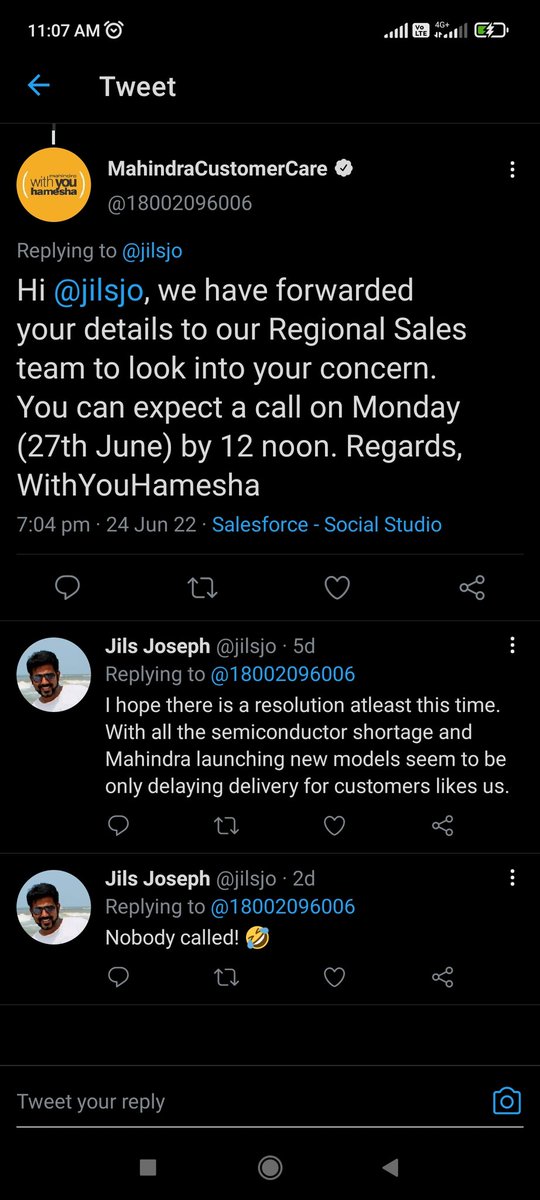 jilsjo's tweet photo. @vivtripa @anandmahindra @mahindraauto @MahindraXUV700 In a similar situation except that I booked on 8th! Delivery has been postponing since Feb and have got "To the power N" billing dates. They responded to the 1st and 2nd tweet and now no response. Neither to emails. Mostly the same is gonna happen to you too! https://t.co/vojKB77pKb