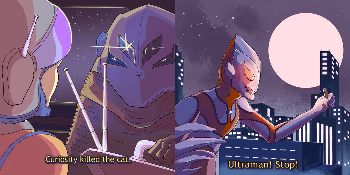Hojyn's tweet photo. Happy Ultraman Day! Here’s some of the Ultraman fanart I’ve worked on to celebrate the hero from the distant planet land, Nebula M78! ~10th July 2022 #ウルトラマン https://t.co/abQXLOC6eA
