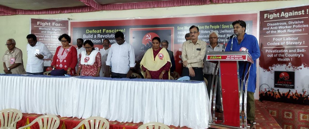 AICCTUhq's tweet photo. AICCTU National Council Meeting started in Coimbatore today. A powerful cultural performance was given by comrades from 'Nihar Parai'. The meeting shall deliberate upon ways to build a revolutionary trade union movement across the country. https://t.co/gXISNnIq1f