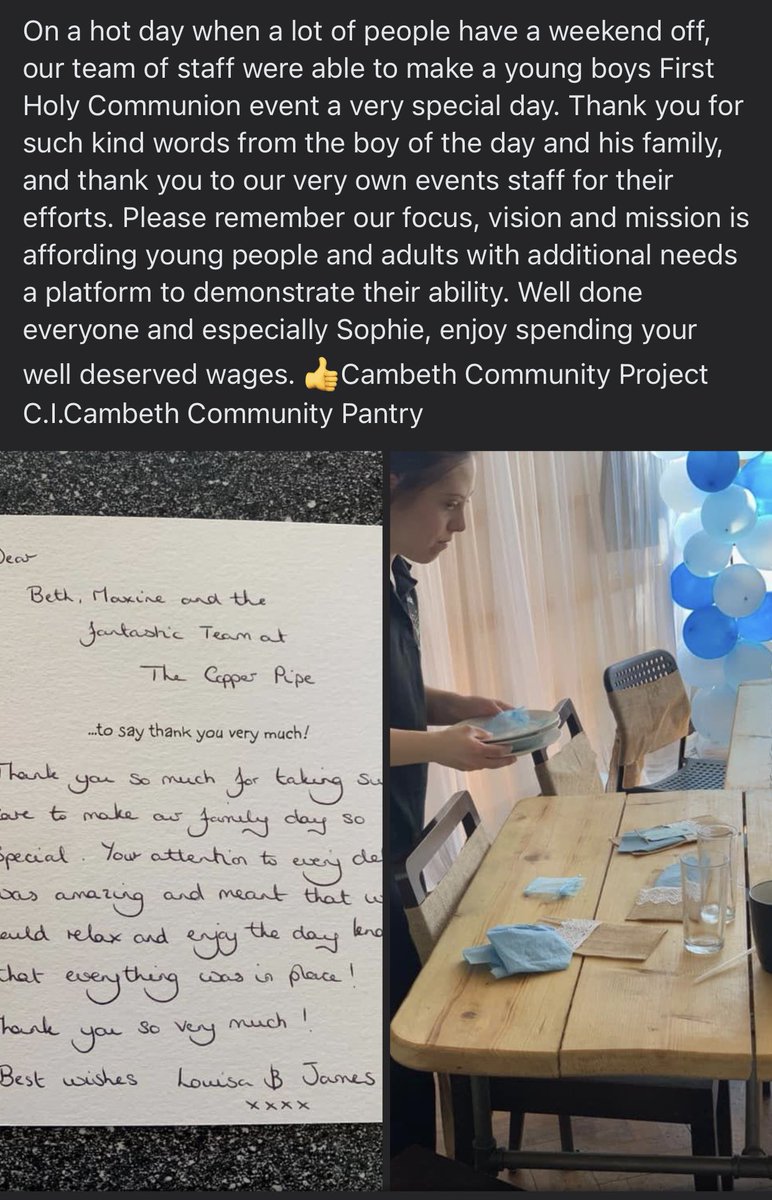Cambeth_'s tweet photo. An amazing day at The Copper Pipe yesterday. The lovely words in the card speaks for itself ❤️ #TogetherWeCan #thankYou https://t.co/nQywgupYDK