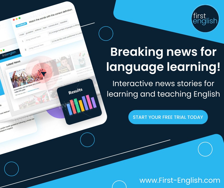 First_English's tweet photo. Hello! 
The First English community is here to support your learning. Our English lessons are all based on the latest news stories. 
To ensure you don't miss out on any of our exclusive lessons and content, hit the like and follow button.
#LearnEnglish #EnglishOnline #StudyEnglis https://t.co/tm9rg0cLVq