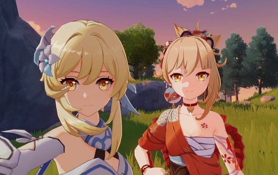 Yourgselle's tweet photo. Just a selfie of lumine and yoimiya https://t.co/VlleZnG7Jl