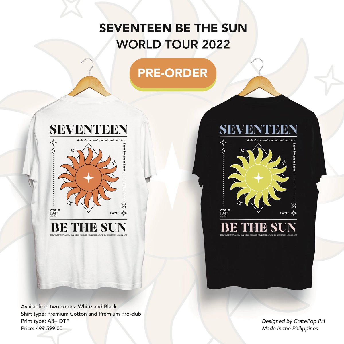 cratepop_ph's tweet photo. ✨ PRE-ORDER ✨

Looking for something to wear this coming SEVENTEEN BE THE SUN CONCERT? We gotchu Carats

Our Be the Sun inspired tshirt now available for preorder

💎 Oversized and Standard fit
💎 A3+ DTF high quality print
💎 Back print only

ORDER HERE
https://t.co/TbKqSL8763 https://t.co/ZOD0EiMfIw