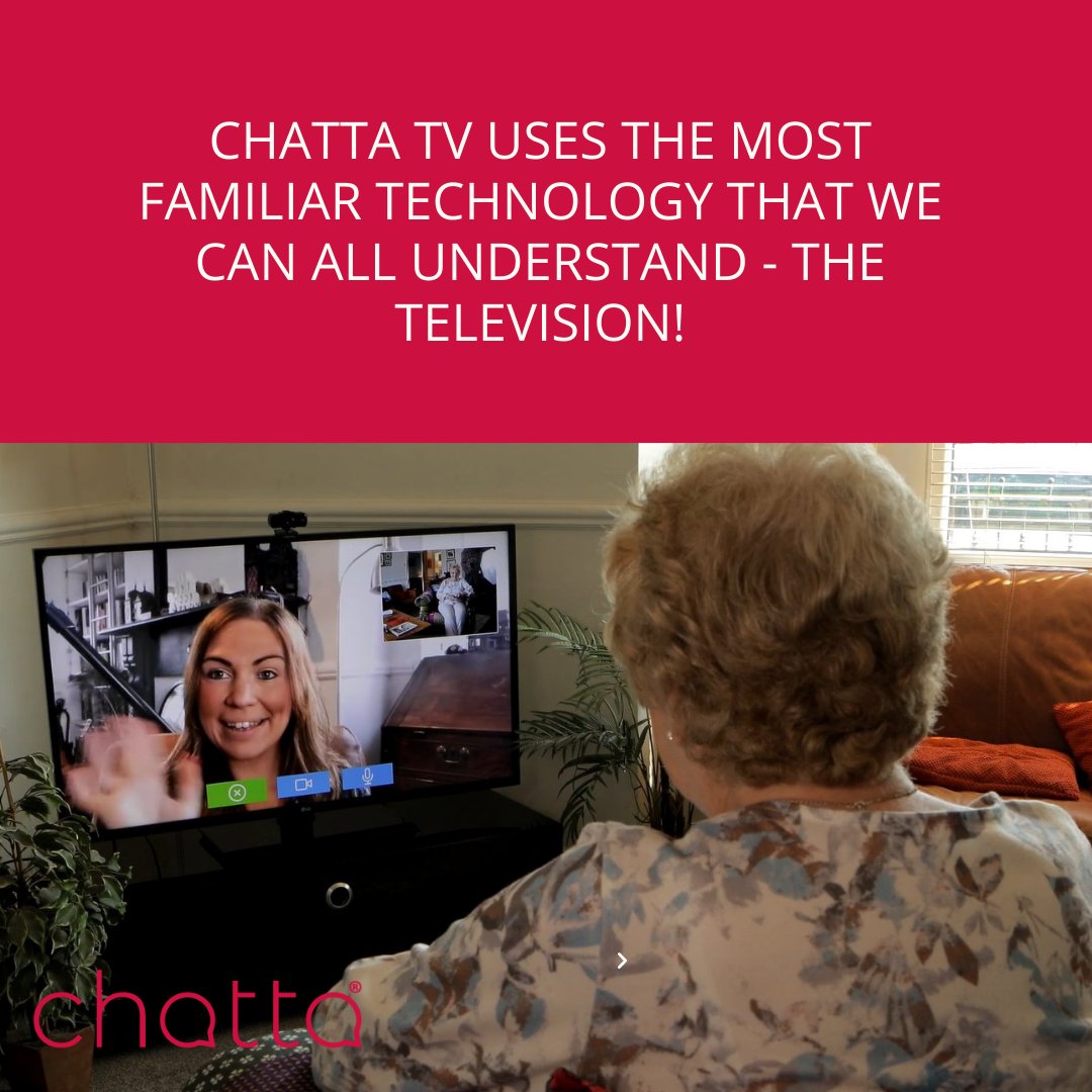 Need to video call or message elderly relatives who struggle with tablets or smartphones? 
Chatta TV in partnership with LG is the perfect solution. 
Chatta is integrated into the TV and calls and messages appear above TV shows so they won't be missed! 

#agetech #elderlycare