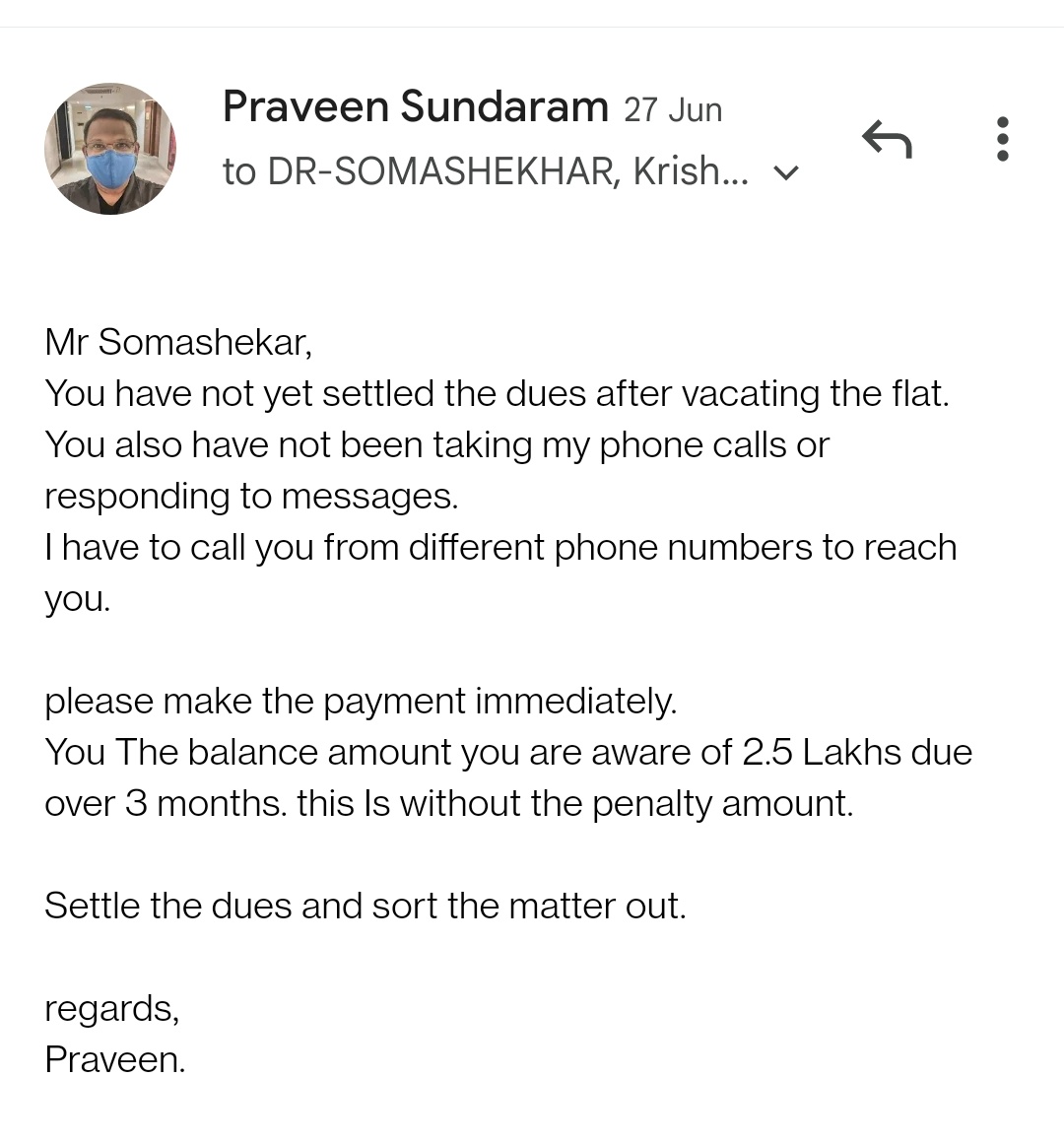 Mr somashekar MV <a href="/mymagecon/">DR-SOMASHEKHAR MALIGE VEERANNA</a> 
when are you going to settle your due?