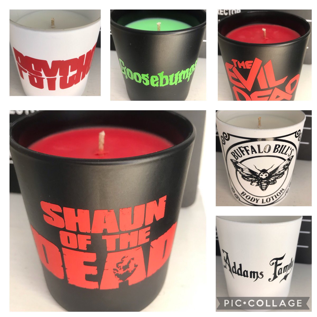 JaneyPid's tweet photo. A small selection of my #Halloween #HorrorMovies #candles coming soon #clapperboardcandles https://t.co/iP9lKbuYRB
