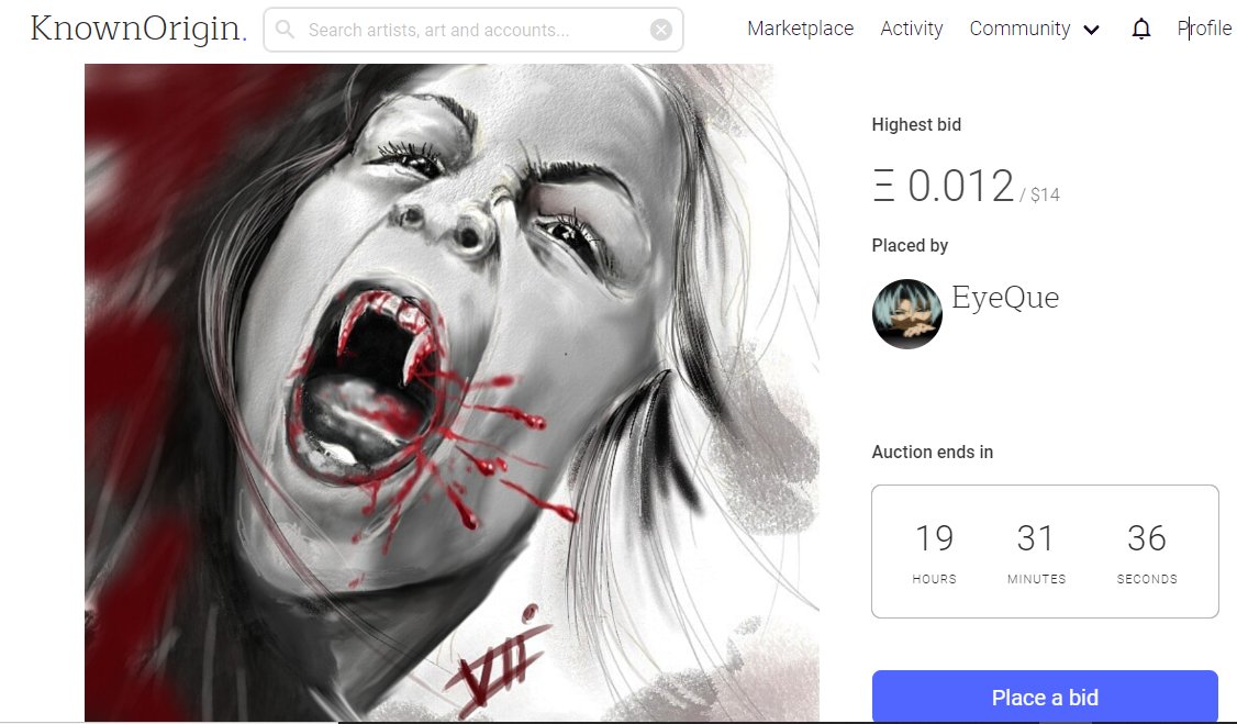 🦇Reserve auction started for First meal 🦇
knownorigin.io/gallery/149820…
on <a href="/KnownOrigin_io/">KnownOrigin.io</a> 
#cryptoart #NFT #cryptoartist #ETH