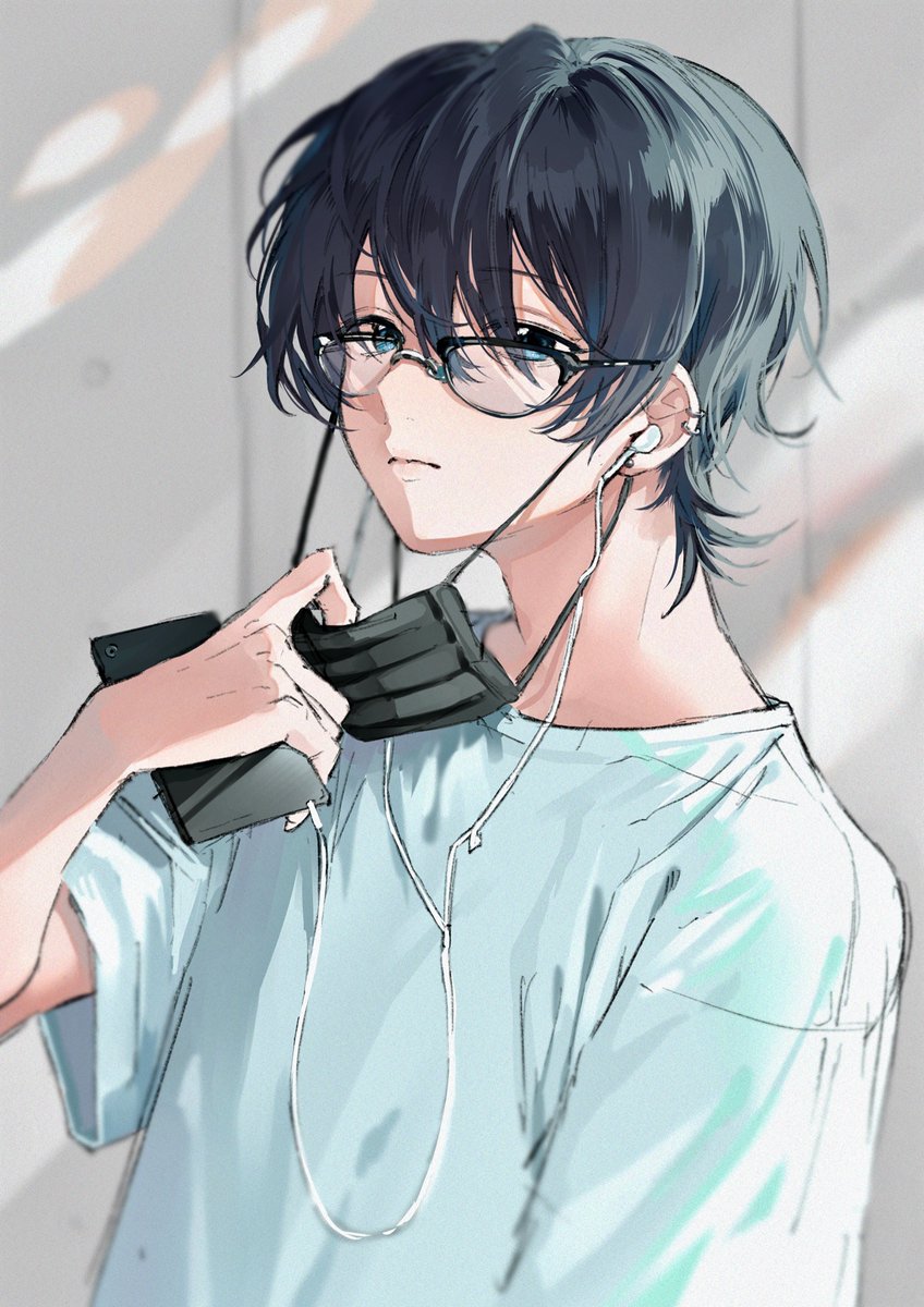 1boy male focus solo mask glasses shirt earphones  illustration images