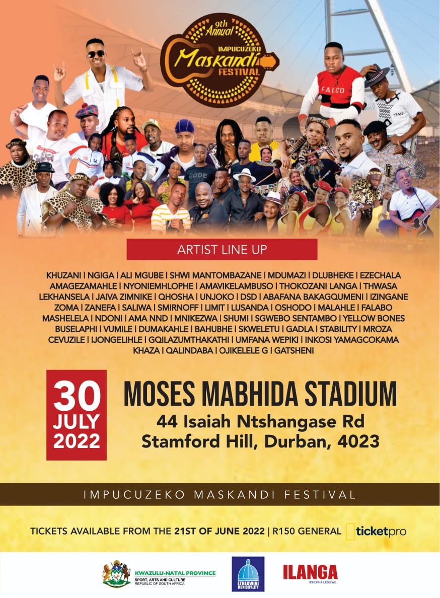 Ojikelele_G's tweet photo. 📍Moses Mabhida Stadium
🗓 30 July 2022
🎫 Amathikithi ayatholakala e TicketPro ngo R150
#OjikeleleG #NationalTeam #ExYami #Ishende #DoubleLead #Impucuzeko #MaskandiFestival https://t.co/RFDprrEkzx
