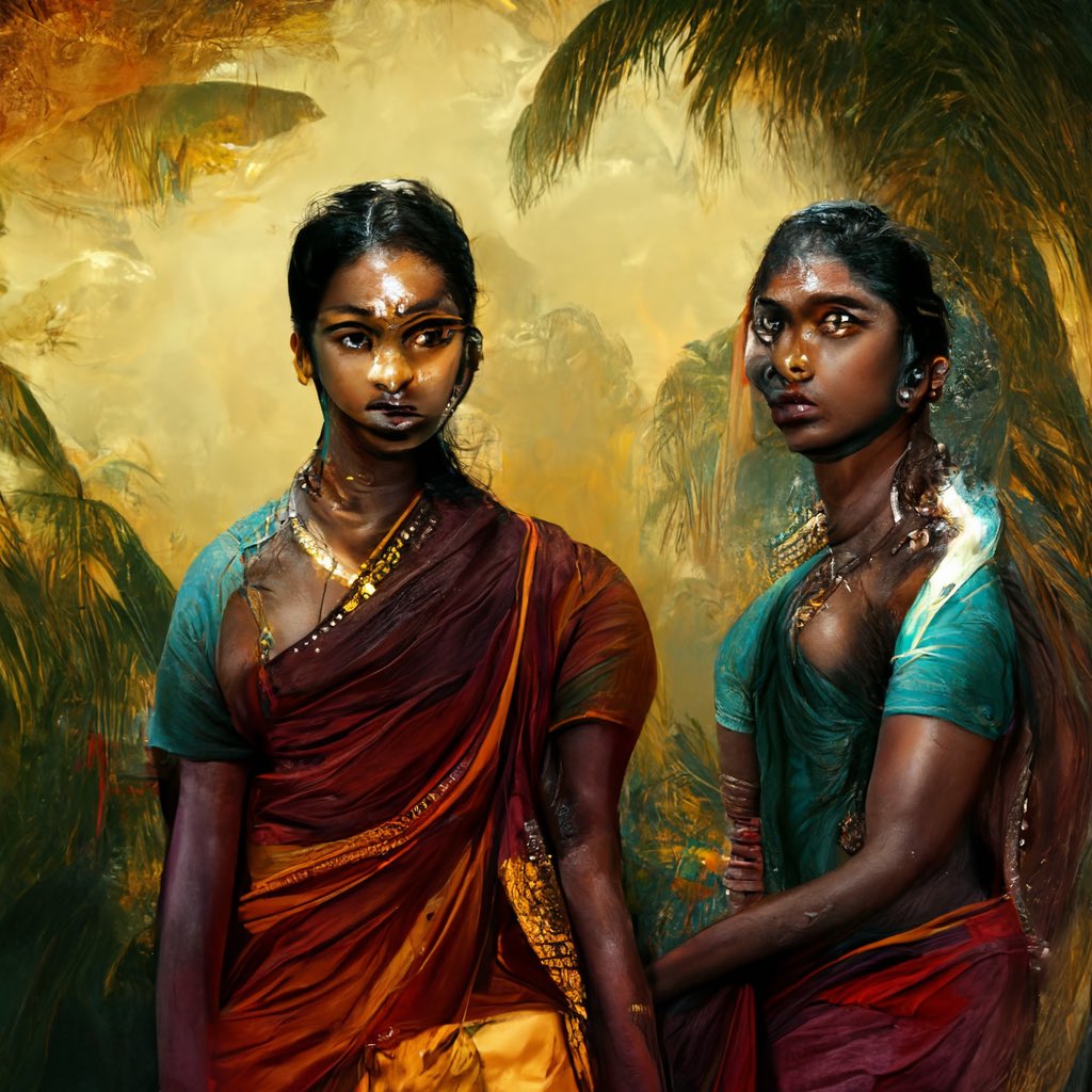 🤯

Tamil Women.

Second one reminds me of Srilankan Tamil genocide with that burning background.

#MidjourneyAI #AI #AIart #NFT #NFTart #NFTartist #NFTCommunity #NFTFam #WAY4R #Valipokkann 
#srilankanGenocide #britishgenocide