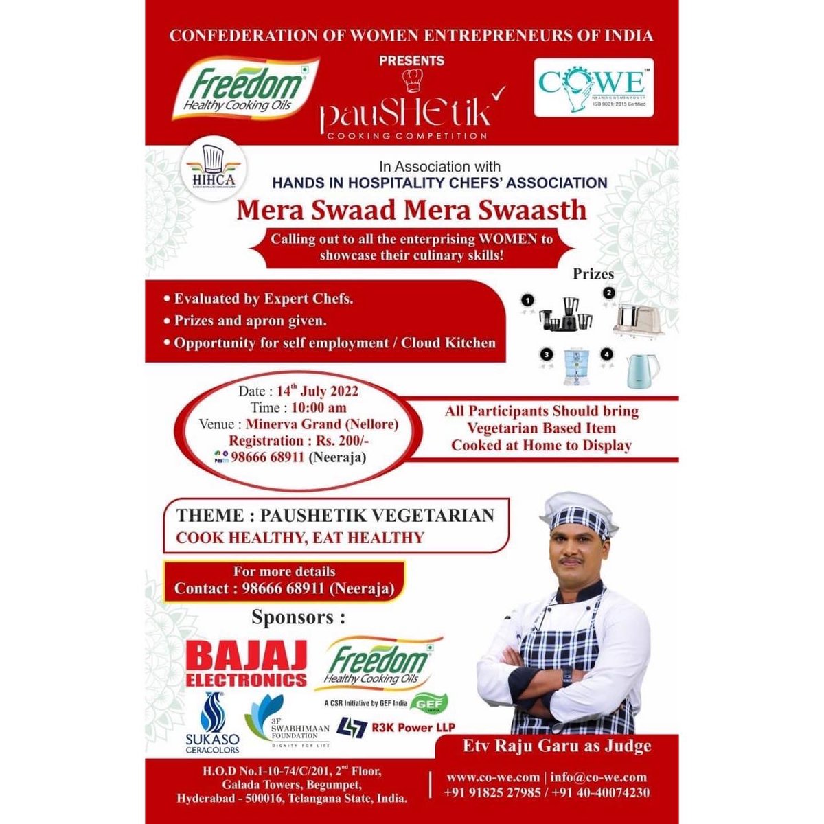 IndiaCowe's tweet photo. PAU"SHE"TIK Cooking competition is being organized by COWE, in AP and Telangana in collaboration with HIHCA.

Coming to Nellore, Andhra Pradesh  on July 14th https://t.co/c50syO7GS4