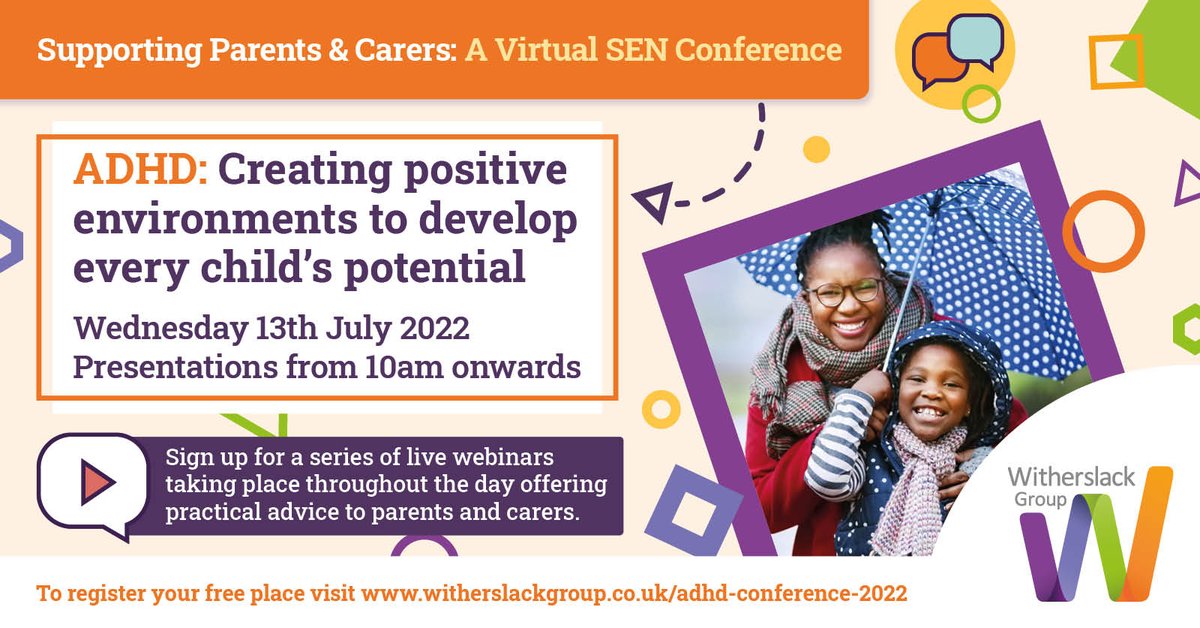WitherslackGrp's tweet photo. Hurry, hurry just 4 days left to book your place for our Virtual SEN Conference, ‘ADHD: Creating Positive Environments to Develop Every Child's Potential.’ Join us for what promises to be an unmissable day with #neurodiversity. 

For all the details, click https://t.co/MZqAFRhP2H https://t.co/ZrqPiPagnC