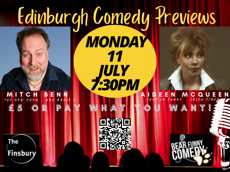 BearFunnyComedy's tweet photo. MITCH BENN (Radio 4) and AIDEEN McQUEEN (RTE/BBC) at Bear Funny Comedy this Monday evening. Don't miss this chance to enjoy this shows heading to the Edinburgh Fringe next month!- https://t.co/ByNaRSWPBG https://t.co/Vd1nUvsGJr
