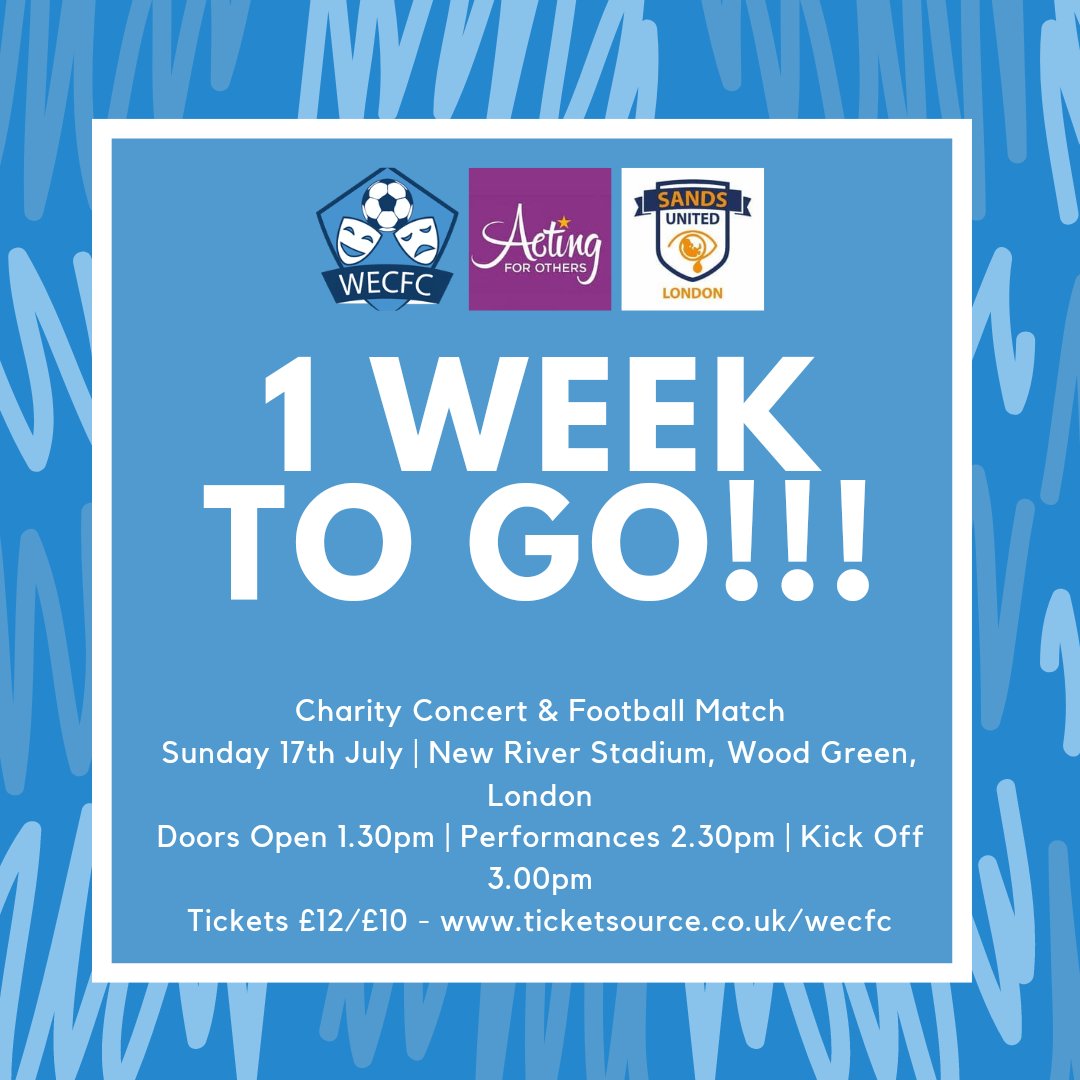 WECFC1's tweet photo. 📅 | ONE WEEK TO GO!

This time next week we will be heading to New River Stadium, London for our first big event! 

Get your tickets!! It's going to be a brilliant day!

https://t.co/bMeXIPVCHc https://t.co/4R3ImkI5M0
