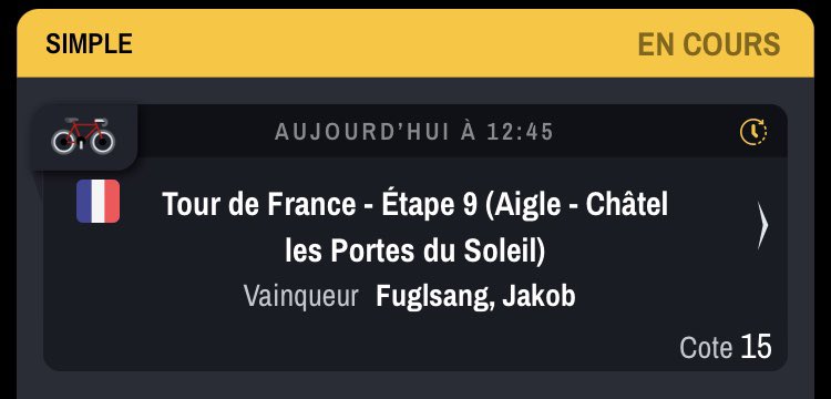 🚧 Etape 9 #TDF2022   🚧

Pas dispo aujourd’hui pour l’étape mais elle reste tout de même belle pour bet imo 

J’espère que les deux seront dans l’échappée et que cette fois ci elle aille au bout 

🚵🏼‍♂️ Konrad - 30 (main bet)
🚵🏼‍♂️ Fuglsang - 15

Good luck all 🔥

#TeamParieur