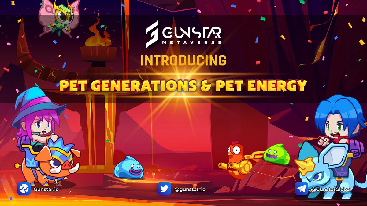 1/ ⭐️ The next exciting thing, we would like to introduce to you: Pet Generations &amp; Pet Energy!
 
#Gunstar #Metaverse #Gamefi  #freetoplay #PlayAndEarn
 
🎮 play.gunstar.io 🕹️
 
#Backers #Partners #Hashed #GuildFi #DaoMaker #Spark #Magnus