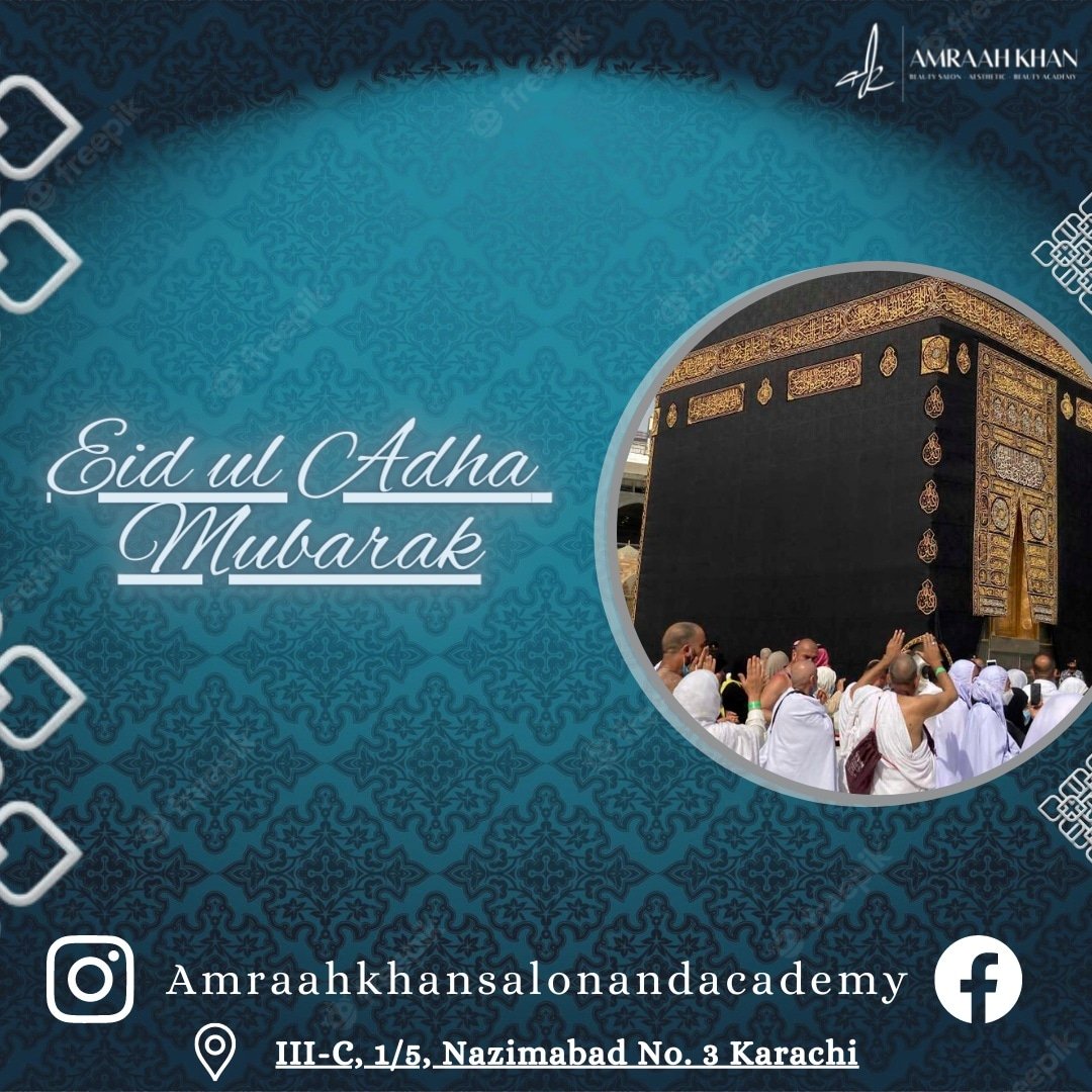 On this auspicious occasion, may all your good deeds be accepted and you be awarded the highest reward of all. 

Eid-Ul-Adha Mubarak

#amraahkhansalonandacdemy #eiduladh2022 #hajj2022 #karachibeautyacademy #karachisalons #aestheicacademy #eidMubarak2022 #glamoroursfashion
