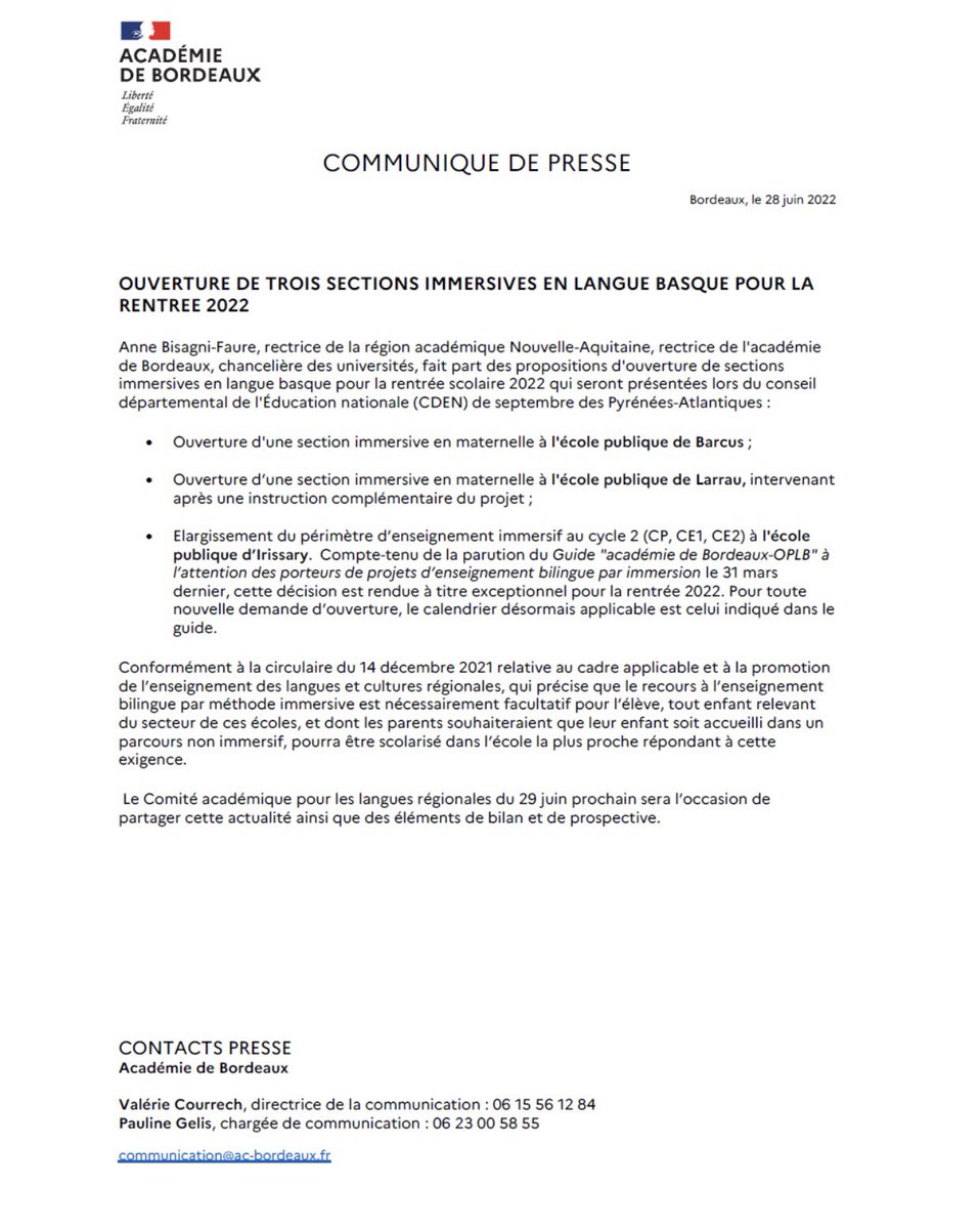 SaveriuL's tweet image. Langue basque:
ouverture de nouvelles écoles immersives publiques maternelles mais aussi élémentaires à la rentrée 2022
Corse: aucune donnée ni initiative
O tempora o mores #ufficialià #oimè @FranceBleuRCFM @alta_frequenza @ParolesdeCorse @TelePaese @Corse_Matin @LePetitBastiais