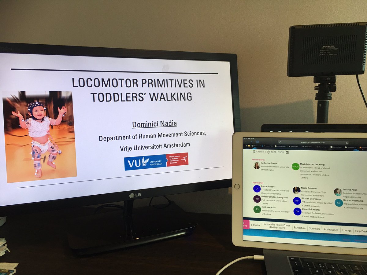 DominiciNad's tweet photo. I’m virtually at @2022Wcb with @Marjoleinvdk and Kat Steele moderators during the session: ‘Locomotion and Human Movement 2: Motor Control-Lower Extremity’ presenting Locomotor Primitives in Toddlers. Congrats, great presentations! 👍 #BabyGaitLab @VU_FBW #WCB2022 https://t.co/o9yxVtRrf3