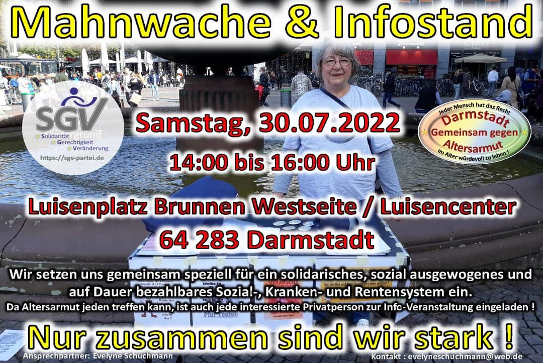 Nächste Veranstaltung in Darmstadt!
#mahnwache #altersarmut #darmstadt