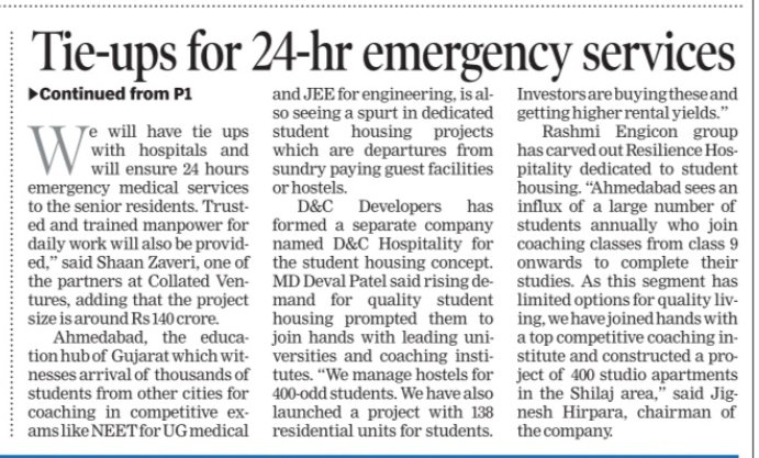 My exclusive story today <a href="/TOIAhmedabad/">TOI Ahmedabad</a>
#realestate  #realestatemarket #seniorliving  #studentlife  #studenthousing  <a href="/adanirealty/">Adani Realty</a>