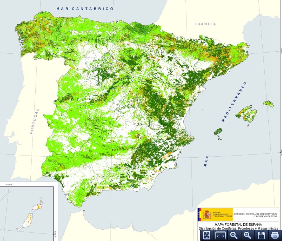 huellaperro's tweet photo. @picazomario Temperatura del suelo ayer. Masas arbóreas en España https://t.co/EeaJ8stAhY
