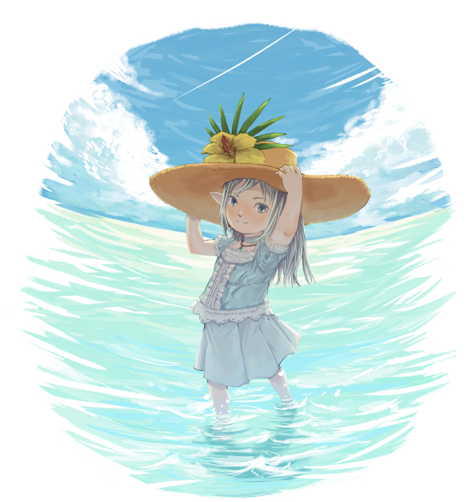 Kinboshi08031's tweet photo. FCメンバーのソーマさん描きました～
夏！海！！

…ソウマさんフォローしてったっけ…？
（たぶんロアさんあたりがうまいことつなげてくれるはず）

#FCサルビア　#FF14 https://t.co/46jdNEHeuk